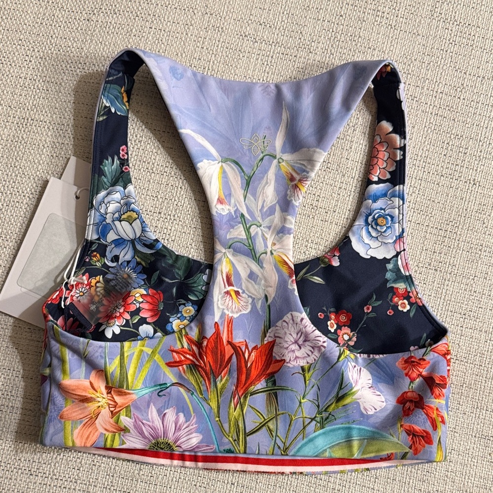 Johnny Was Floral Sports Bra - Blue and Multicolor - Picture 2 of 5